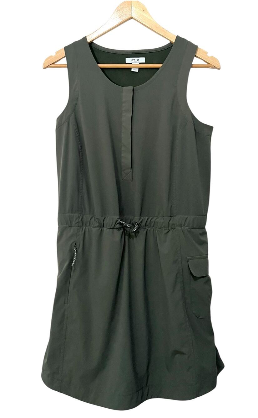 FLX Active Tank Dress with Built-In Shorts and Pockets Green Tenniscore Size S